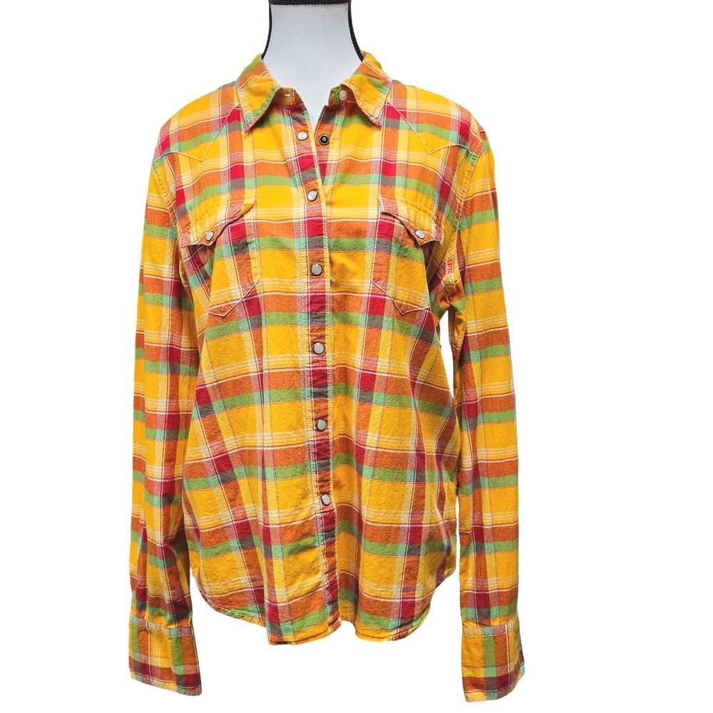 Denim & Supply Ralph Lauren Plaid Western‎ Snap Shirt XL Yellow Cotton Boho